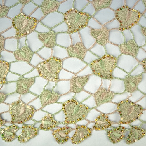 Mosaic Leaf Pattern with Sequins Lace Fabric