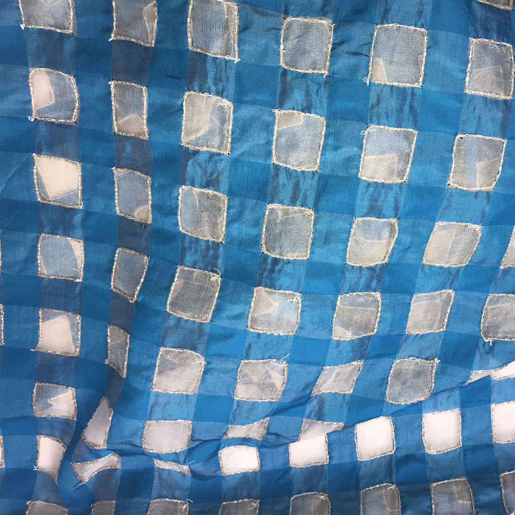Box Pattern on Blue Silk Chiffon Organza