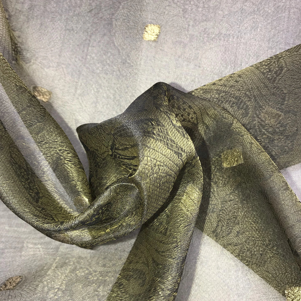 Gold Floral Pattern Silk Organza Jacquard