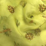 Flowers with Sequin Accents on Lime Green Silk Organza Embroidery