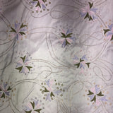 Light Pink, Light Blue, and Green Abstract Flowers and Loops Silk Shantung with Handwork Embroidery