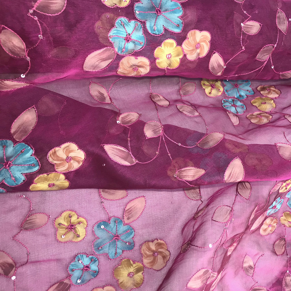 Multi-color Floral Pattern Silk Organza Embroidery