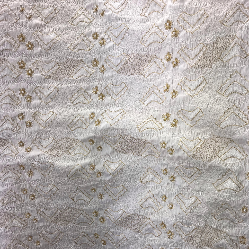 Thin Gold Embroidery on Off-White Silk