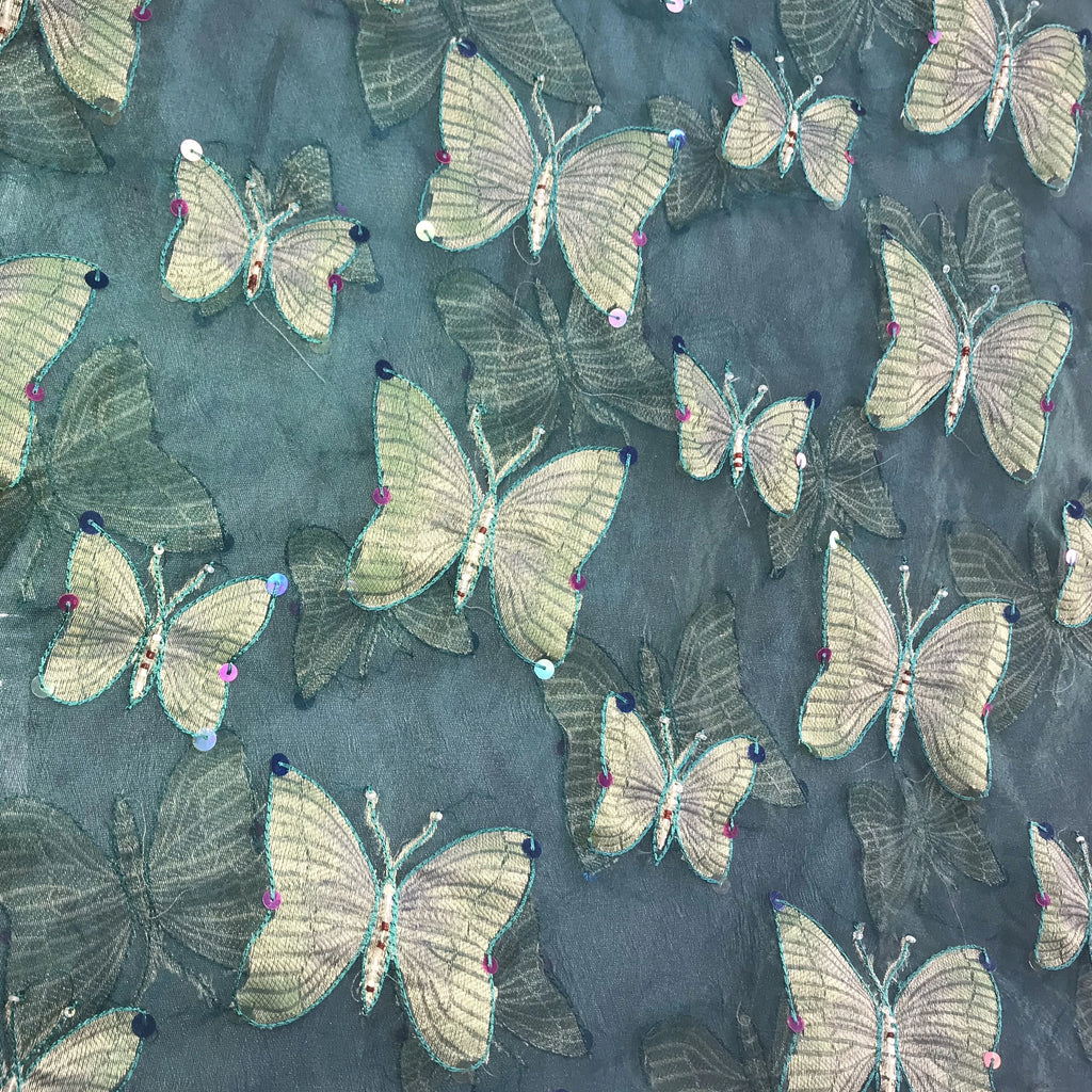 Butterfly Sequin Pattern Silk Organza Embroidery