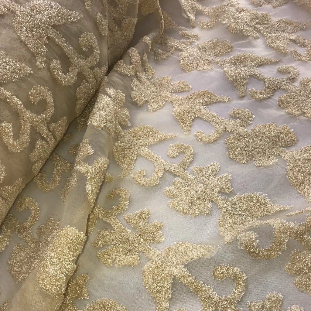 Chenille Floral Pattern Silk Organza Embroidery