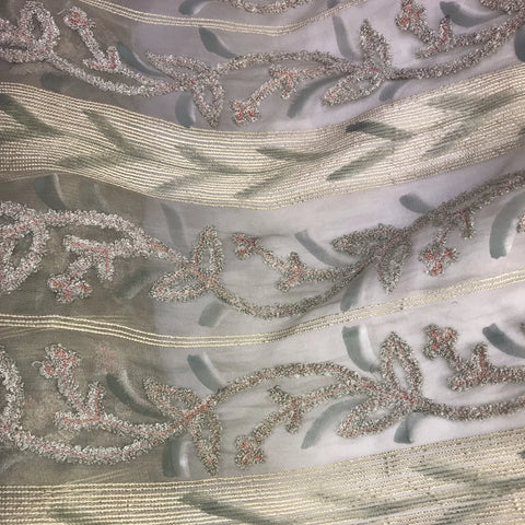 Chenille Striped Pattern Silk Organza Embroidery