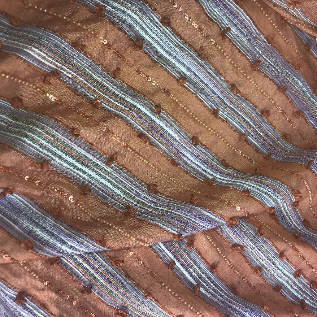 Striped and Beaded Raw Silk Tassar