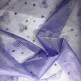 Silver and Purple Daisy Pattern on Sheer Purple Silk Organza Embroidery