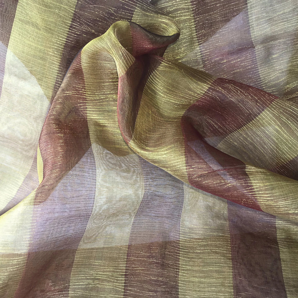 Burgundy and Gold Stripes with Gold Thread Silk Organza