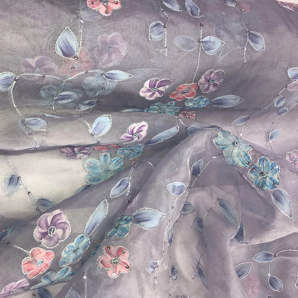 Multi-color Floral Pattern Silk Organza Embroidery – Butterfly