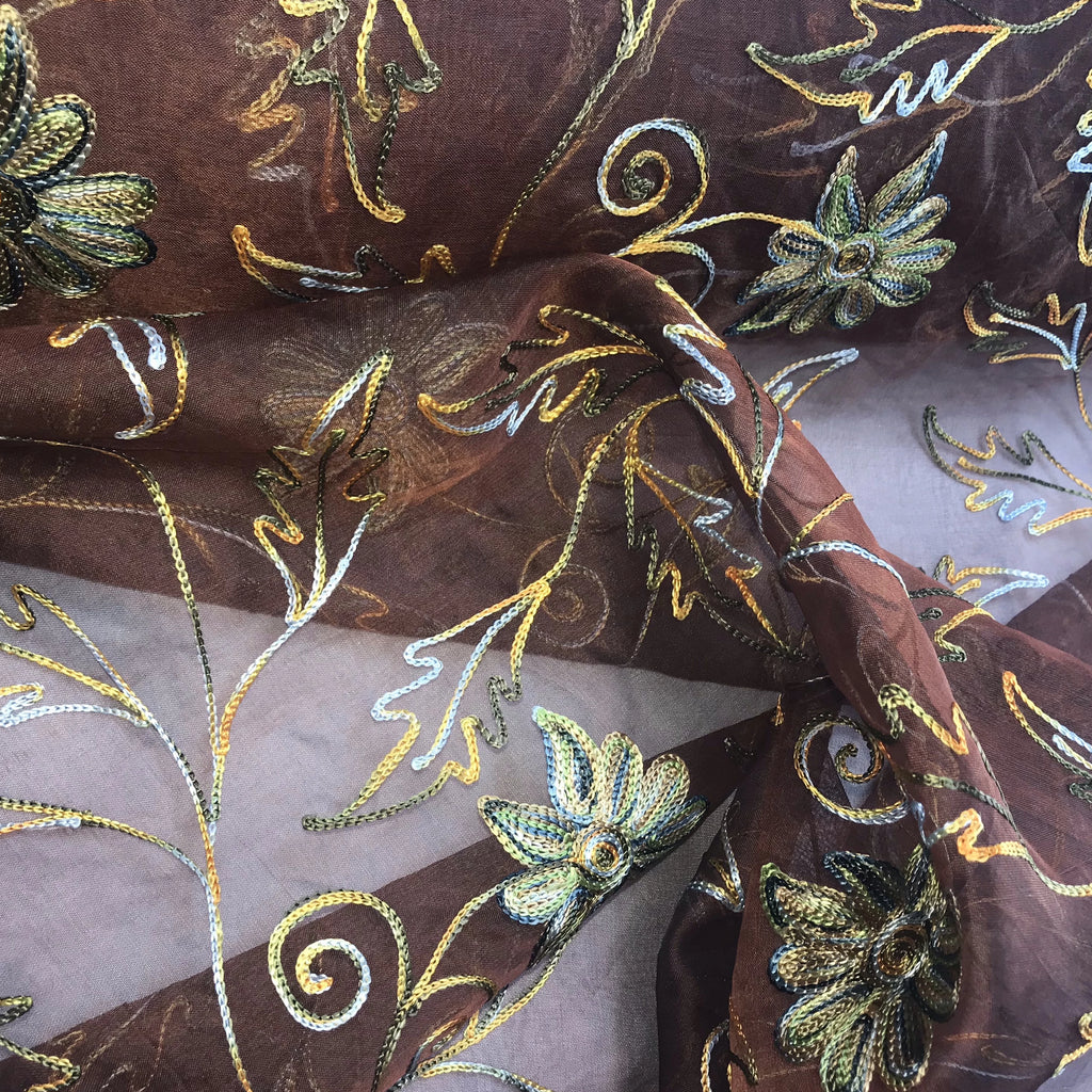 Multi-colored Floral and Leaf Design Silk Organza Embroidery
