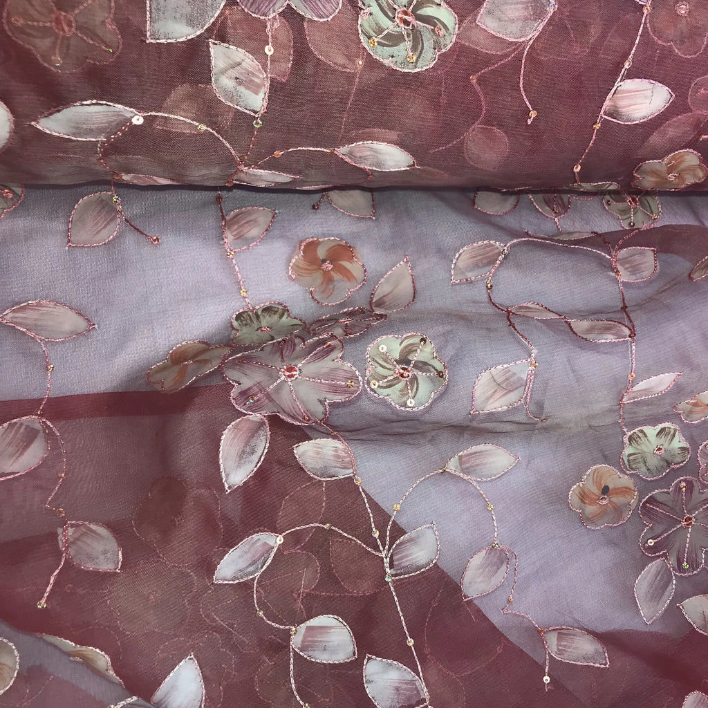 Multi-color Floral Pattern Silk Organza Embroidery