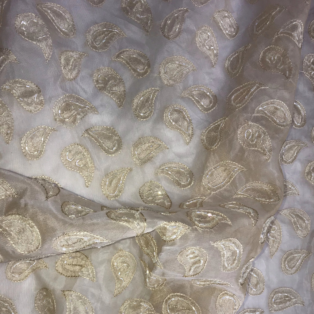 Gold Paisley Pattern Silk Organza Embroidery