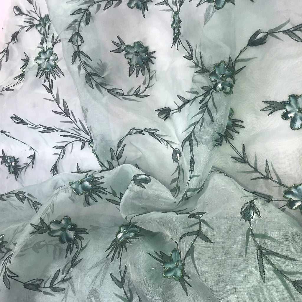 Hand Painted Floral Pattern Silk Organza Embroidery