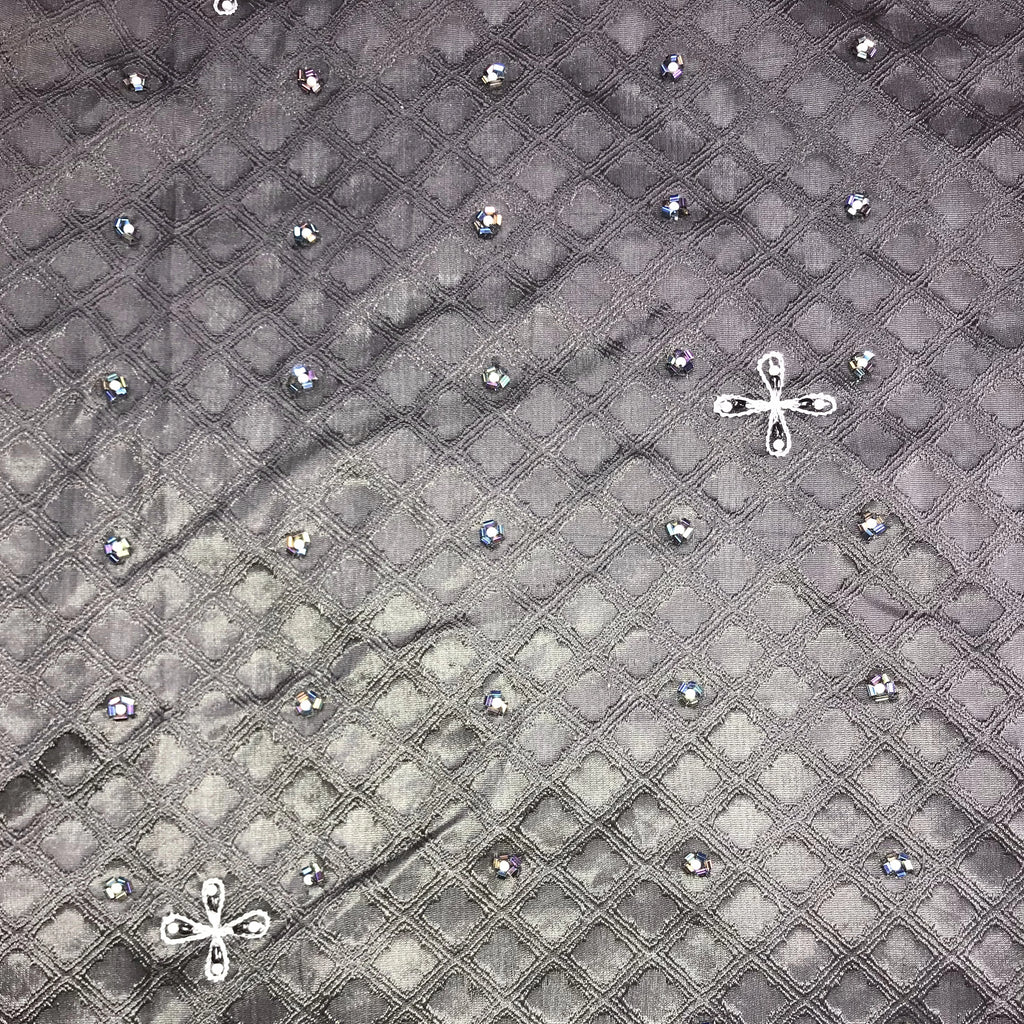 Criss Cross Pattern with White Pearls Silk