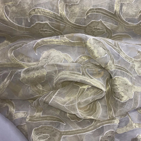 Thick Gold Swirl Pattern Silk Organza Embroidery