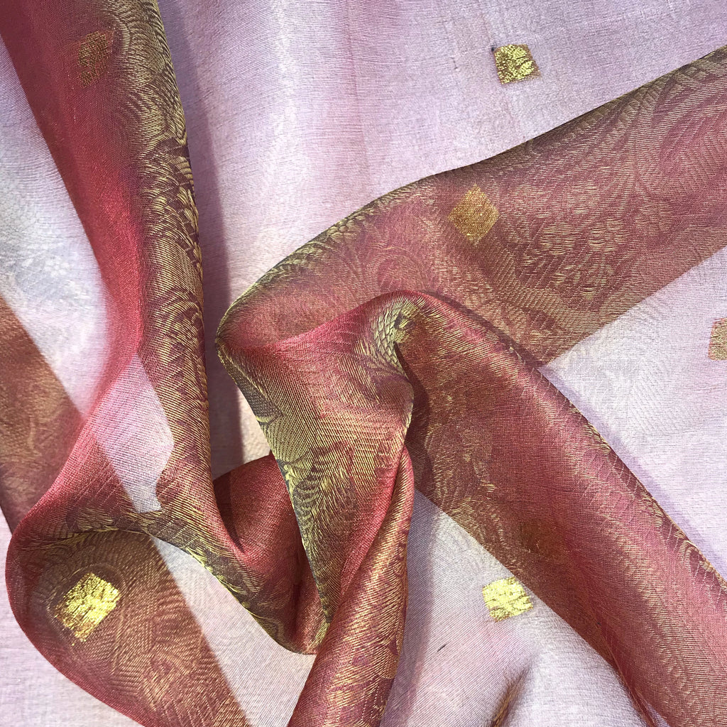 Gold Floral Pattern Silk Organza Jacquard