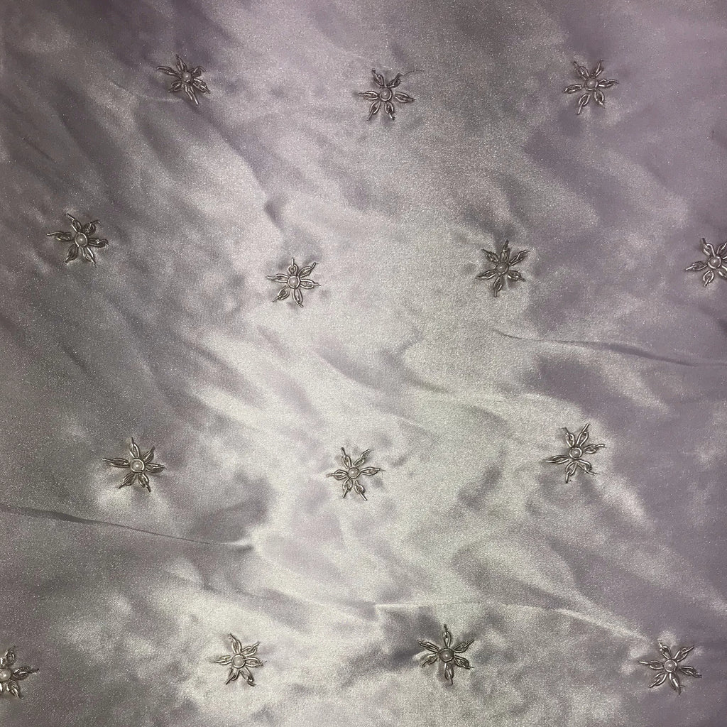 Silver Sequins Flower Pattern on Silk Charmeuse