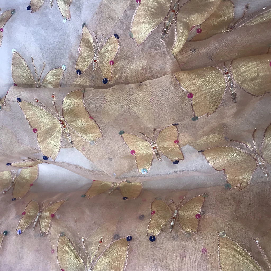 Butterfly Sequin Pattern Silk Organza Embroidery – Butterfly Fabrics NYC