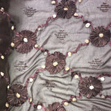 Floral Pattern with Seashells Silk Chiffon Embroidery