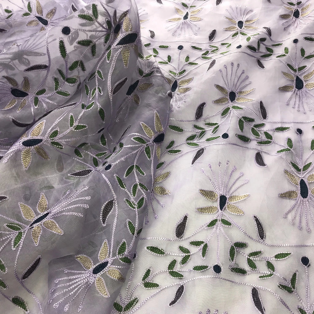 Multi-colored Floral Pattern Silk Organza Embroidery
